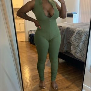 Olive extended ruched jumpsuit